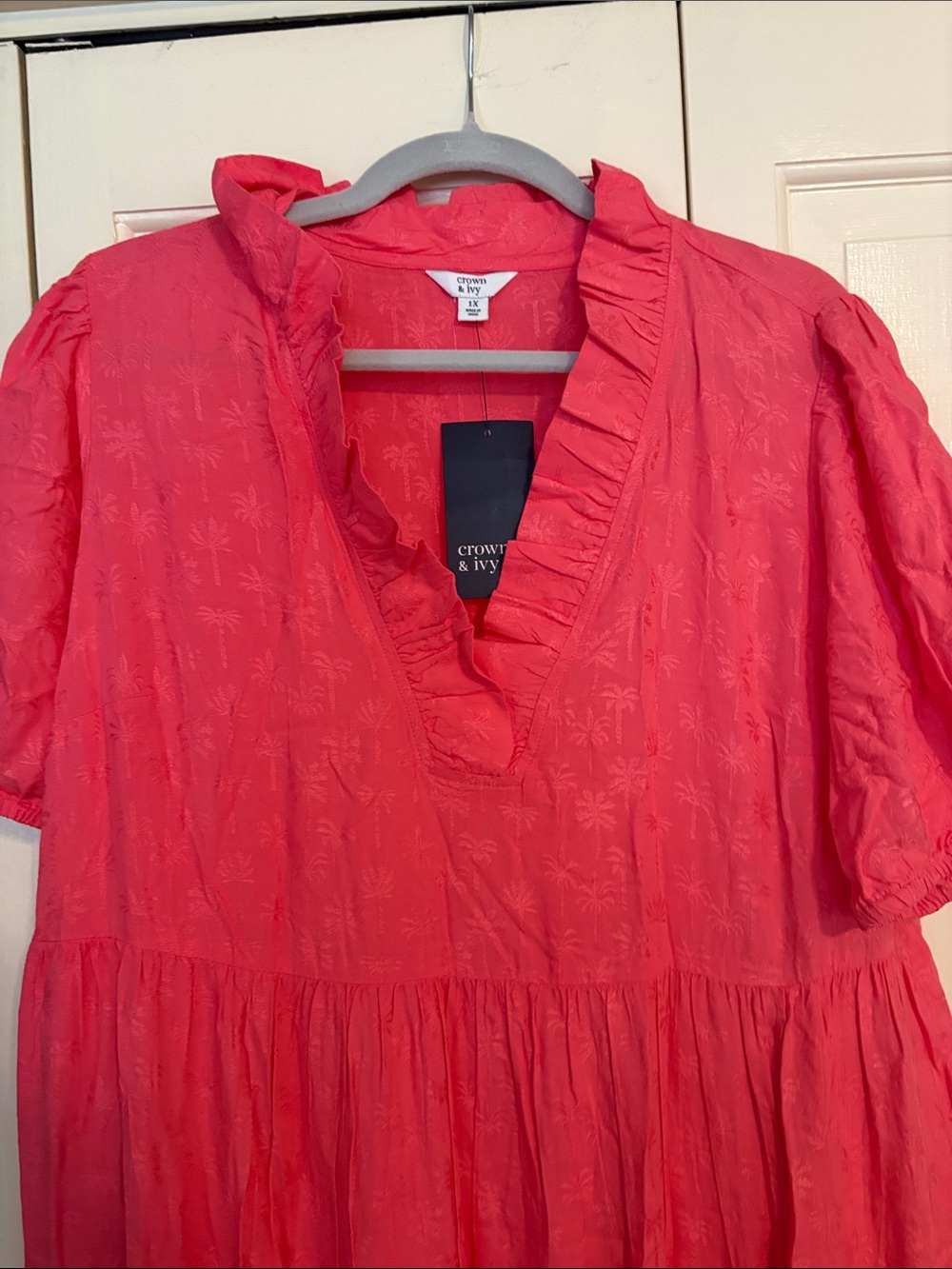 crown & ivy Coral Pink Tiered V-Neck Maxi Dress - Picture 2 of 7